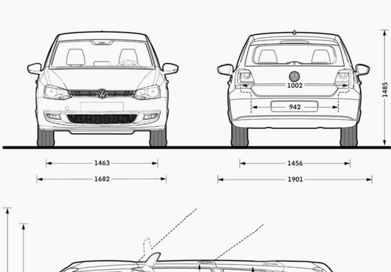 Volkswagen Polo (2009) (Фольцваген Поло (2009)) - чертежи (рисунки) автомобиля